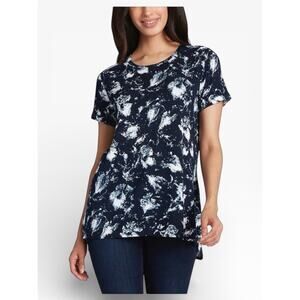 NWT Ellen Tracy Tunic Top M Dusty Floral Navy
